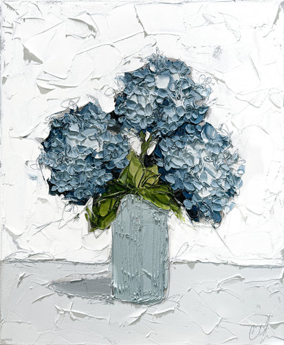 “Hydrangeas in Teal II” 30x24 Oil on Canvas